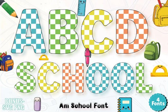 Am School Checkered Alphabets: A Font Bundle for Vibrant Design
