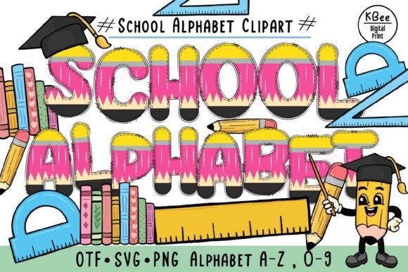 School Pencil: Instant Digital Download Hand Drawn Doodle Letters
